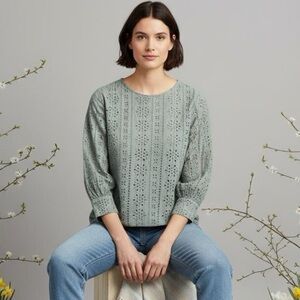 Piazza Del Tempio Cotton Eyelet Crochet Top Olive Green Size Large Italy